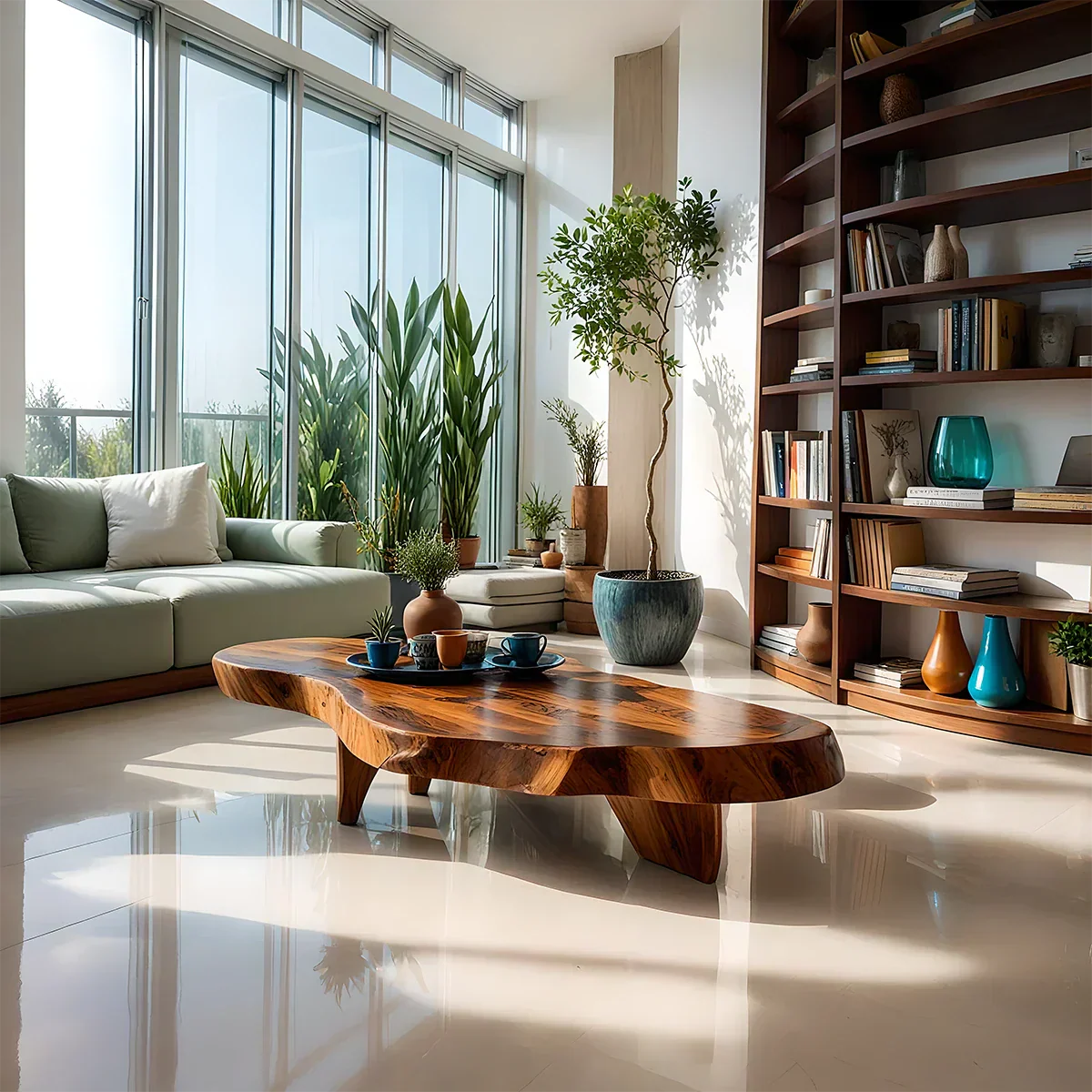 Handcrafted Live Edge Natural Solid Wood Coffee Table - Rustirawood