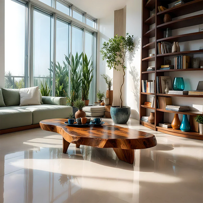 Handcrafted Live Edge Natural Solid Wood Coffee Table - Rustirawood