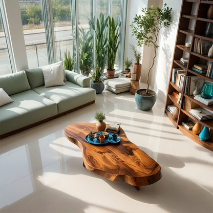 Handcrafted Live Edge Natural Solid Wood Coffee Table - Rustirawood