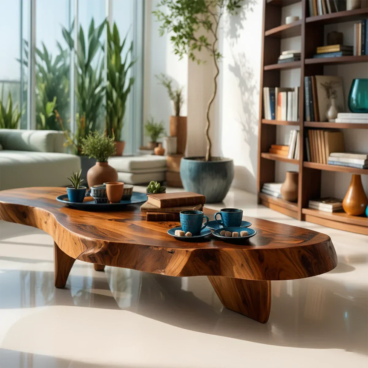 Handcrafted Live Edge Natural Solid Wood Coffee Table - Rustirawood