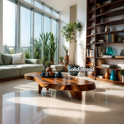 Handcrafted Live Edge Natural Solid Wood Coffee Table - Rustirawood