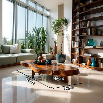 Handcrafted Live Edge Natural Solid Wood Coffee Table - Rustirawood