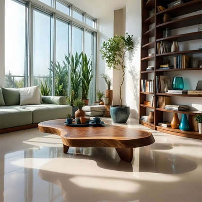 Handcrafted Live Edge Natural Solid Wood Coffee Table - Rustirawood