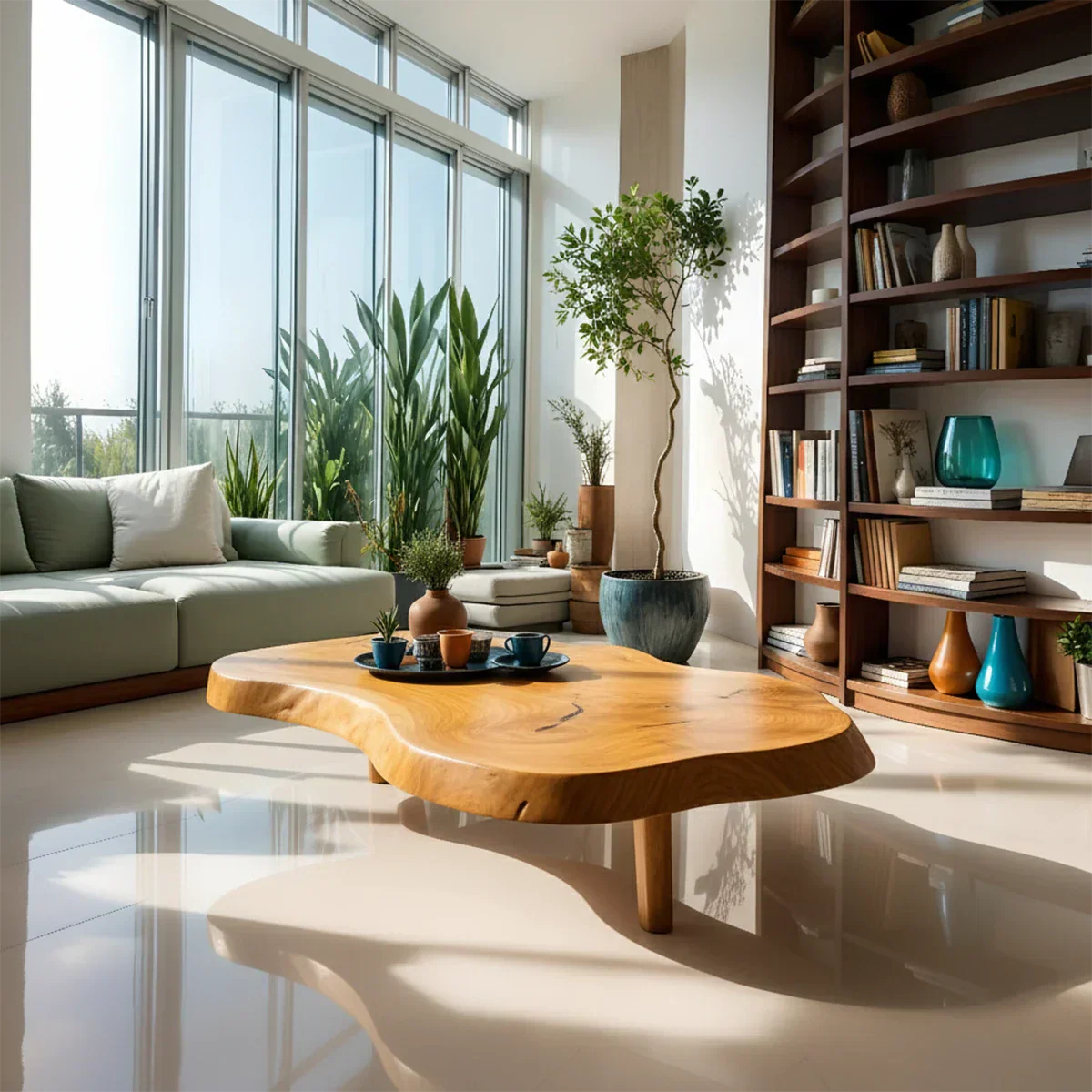 Handcrafted Live Edge Natural Solid Wood Coffee Table - Rustirawood